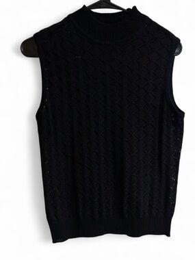 St. John Black Sleeveless Mock Turtleneck Knit Shell